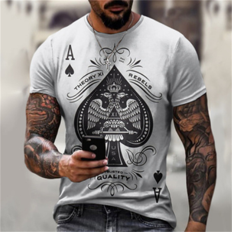 

summer fashion new t-shirt poker muscle men's seri printed men's street casual short sve t-shirttz3t, White;black