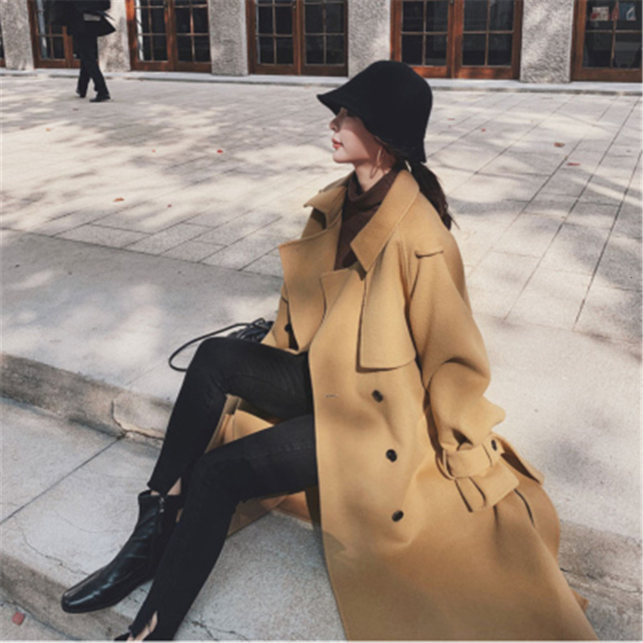 

Women's Wool & Blends Long coat of warm wool Korea Loose winter en jacket Autumn belt Breasted cardigan outerwear 3xl 3RVJ, 1# shoe box