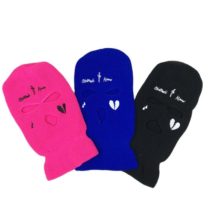 

Berets Fashion Embroidery Full Face Mask Hat 3 Hole Designer Balaclava Crochet Ski Cap Knitted Asap Rocky For Winter Warmth Beanie2818, Black