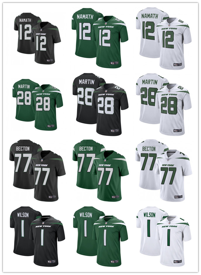 

Men women Youth New York Jets 1 Zach Wilson 77 Mekhi Becton 12 Joe Namath 28 Curtis Martin Football Jerseys Green Black white, Black;red