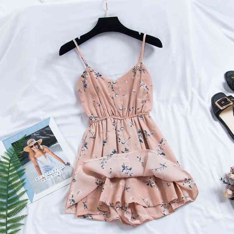 

Women Sweet Floral Print Jumpsuits Summer Sexy V Neck Spaghetti Strap Body Playsuit Woman Beach Chiffon Overalls Romper 210602