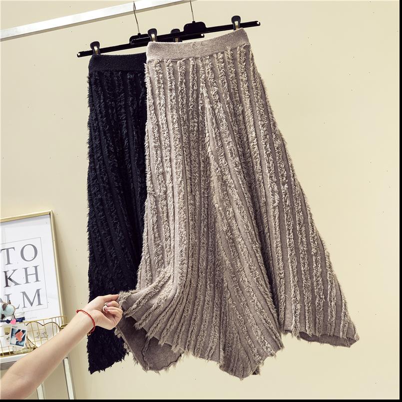 

Tassel Irregular Winter Thicken Warm Women Skirt Streetwear Fashion Office Knitted Black Khaki Faldas Mujer
