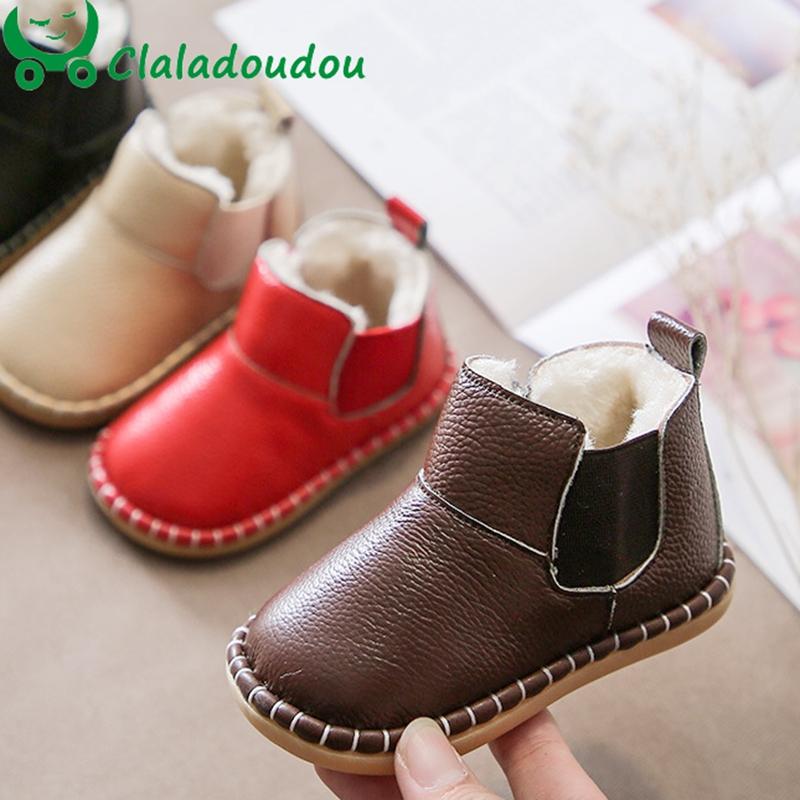 

Boots 11.5-15cm Genuine Leather Infant Solid Warm Winter Shoes Baby Toddler Girl Snow Soft Plush Anti-slip 11 Size 4, Black;grey