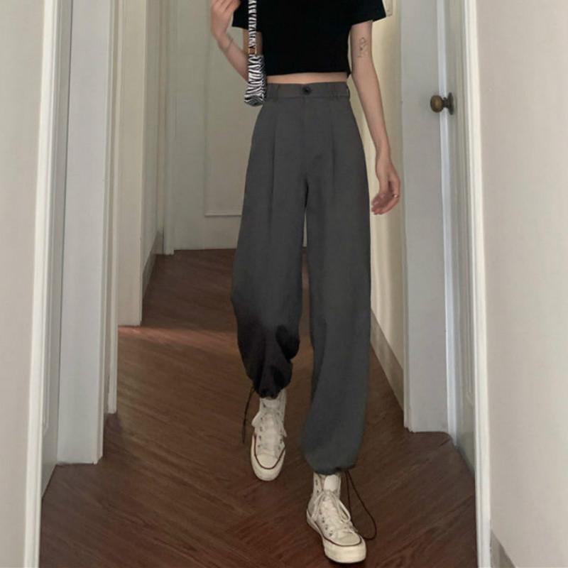 

Women' Pants & Capris Women Harem Loose Button Ankle-length High Waist Pleated Leisure Simple Slim All-match Lady Spring Summer Pant, Black