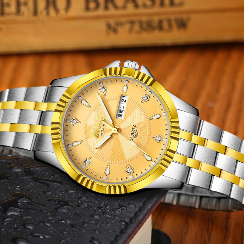 

Diamond Men Watch Relogio Quartz Bracelet Business Automatic Clock Fashion Brand Wristwatch Calendar Luxury Masculino Luminous Wristwatches, Golden a