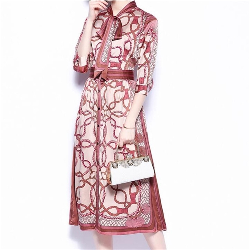 

Vintage Printed Long Summer Dress Runway Style Women O-Neck Half Sleeve Retro Casual Beach Maxi Robe Femme Vestidos 210603, Picture color