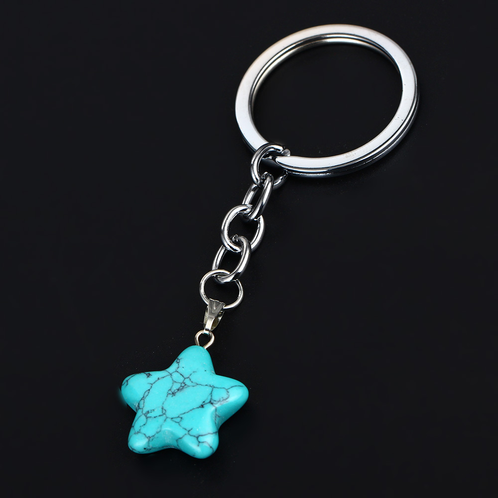 

star shape Natural Stone key rings Keychains Silver Color Healing Amethyst Pink Crystal Car Decor Keyholder for Women Men