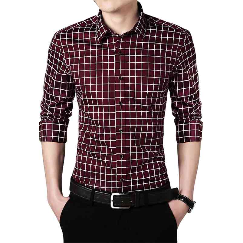 

BROWON OverSize  Men Shirt Brand Casual 's Long Sleeve Plaid High Quality s Male Clothes 210721, Pink