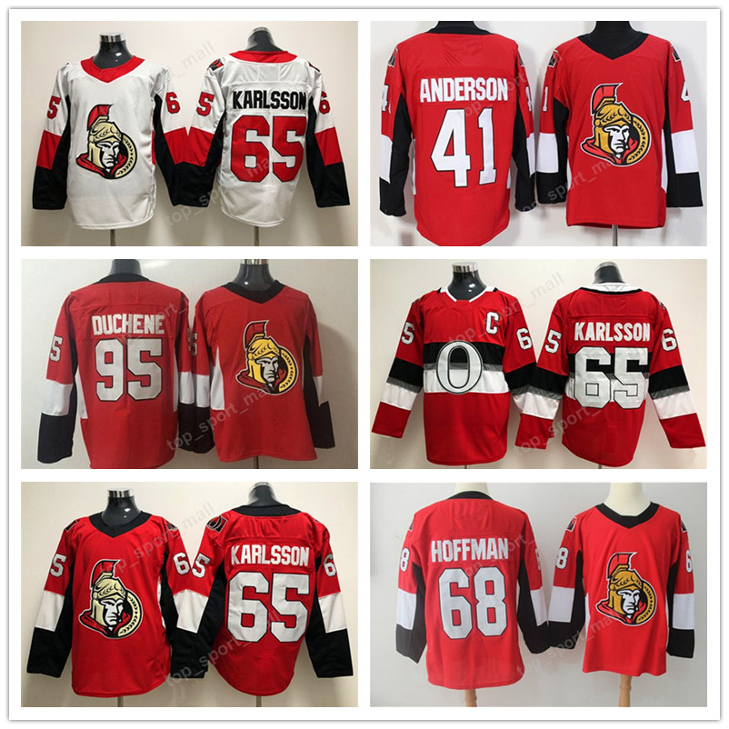

2018 new style 68 mike hoffman jersey 100th 100 classic ottawa senators hockey 65 erik karlsson 41 craig anderson 95 duchene 61 mark stone s, Black;red