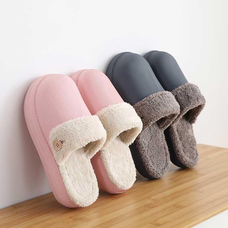 

Winter Women House Slippers 4CM Platform Warm Non-Slip Home Shoes Couples Removable Men's, Black
