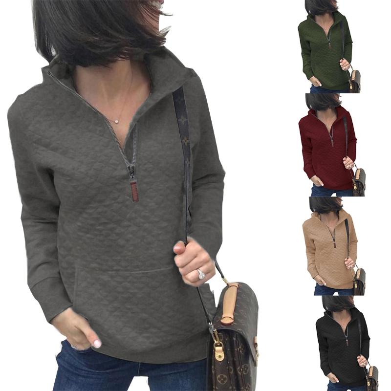 

Women's Hoodies & Sweatshirts Women Half Zip Stand Collar Sweatshirt Long Sleeve Quilted Pattern Pullover Top M89E, Navy blue