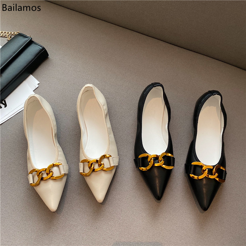 

Dress Shoes Bailamos 2021 Spring Fashion Woman Shoe Loafers Ballet Flats Luxury Golden Chain Soft Comfort Bottom Footwear DUP1, Black