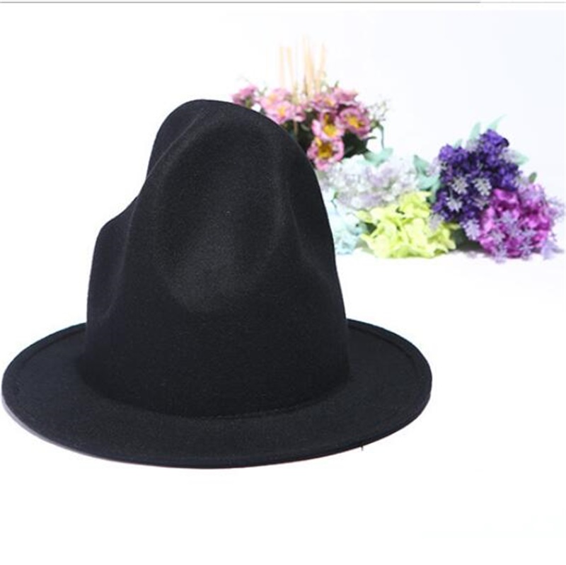 

JH Pharrell Hat Felt Fedora Hat For Woman Men Hats Black Top Hat Male 100 %Australia Wool Cap 73 W2, Blue;gray