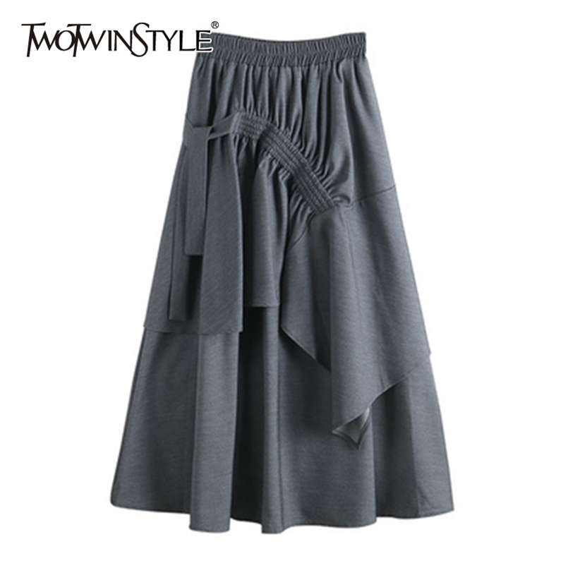 

Black Irregular Skirt Female High Waist Patchwork Ruffle Ruched Casual Skirts For Women Fashion Clothing 210521