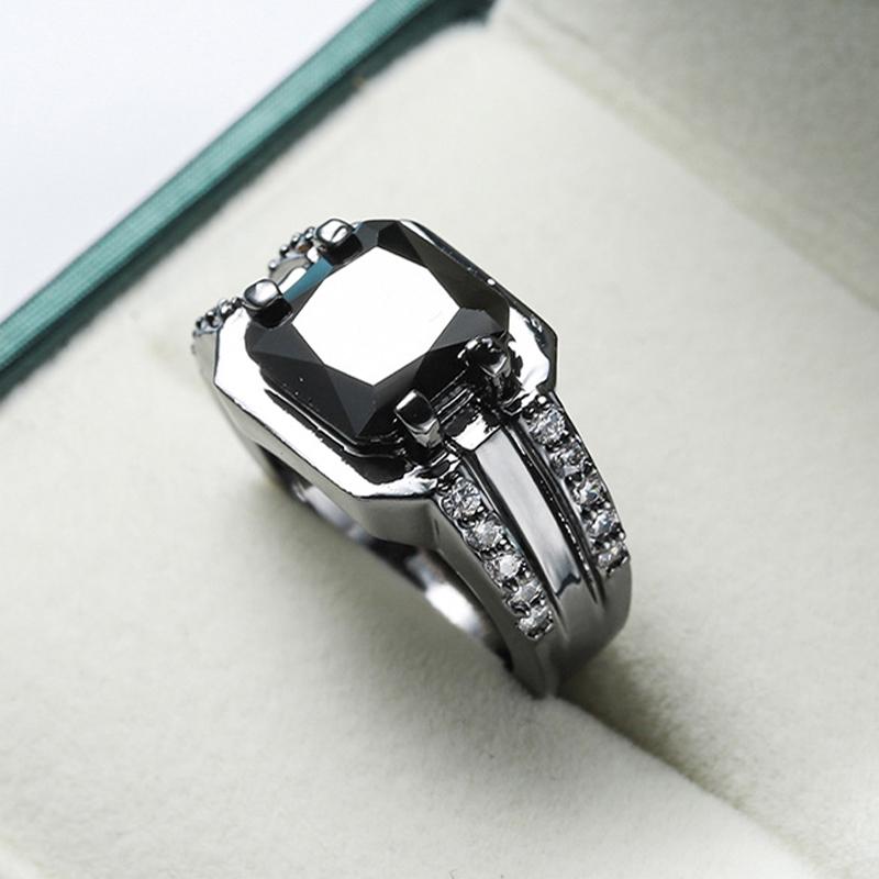 

Real Pure Mens Rings Black Gold Filled Antique Vintage For With Stone Square Onyx Stones Jewelry Anello Uomo Wedding
