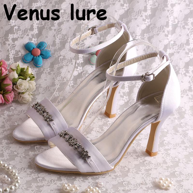 

Made In China Wedding Shoes Sandals White Satin Ankle Strap Dress, Black