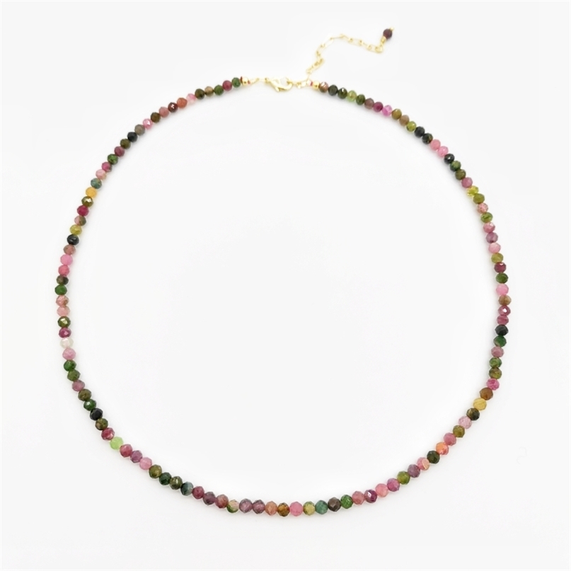 

Faceted Tourmaline Necklace Rainbow Multicolor Gemstones Natural Stones Beaded 14K Gold Filled Collier Femme Women BOHO 210721