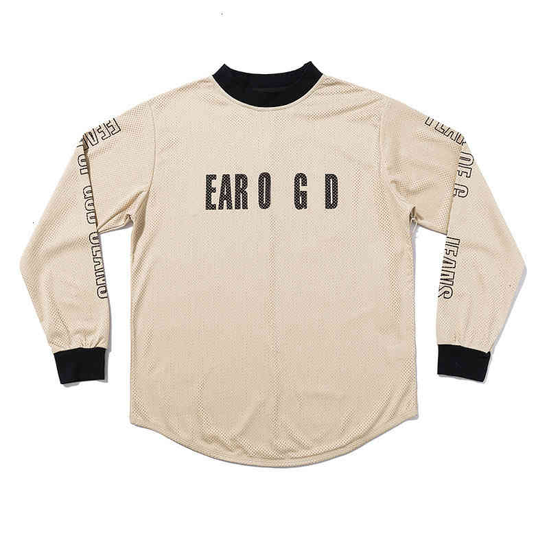 

T-shirts High Men's Street Autumn Fog Season 5 Feel of God Black and White Mesh Small Collar Letter Long Sleeve T-shirt C02h, White;black