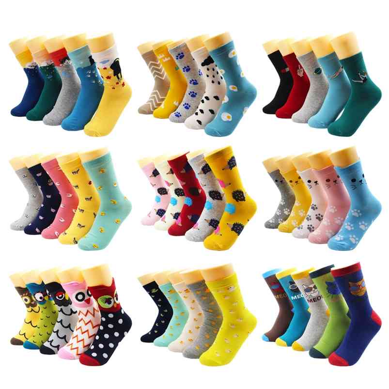 

5/10 Pairs Harajuku Hip-Hop Animal Print Cotton Women Socks Fashion Korean Kawaii Cute Cartoon Cat Dog Duck Girl Socks 210720, 10pairs-kt028