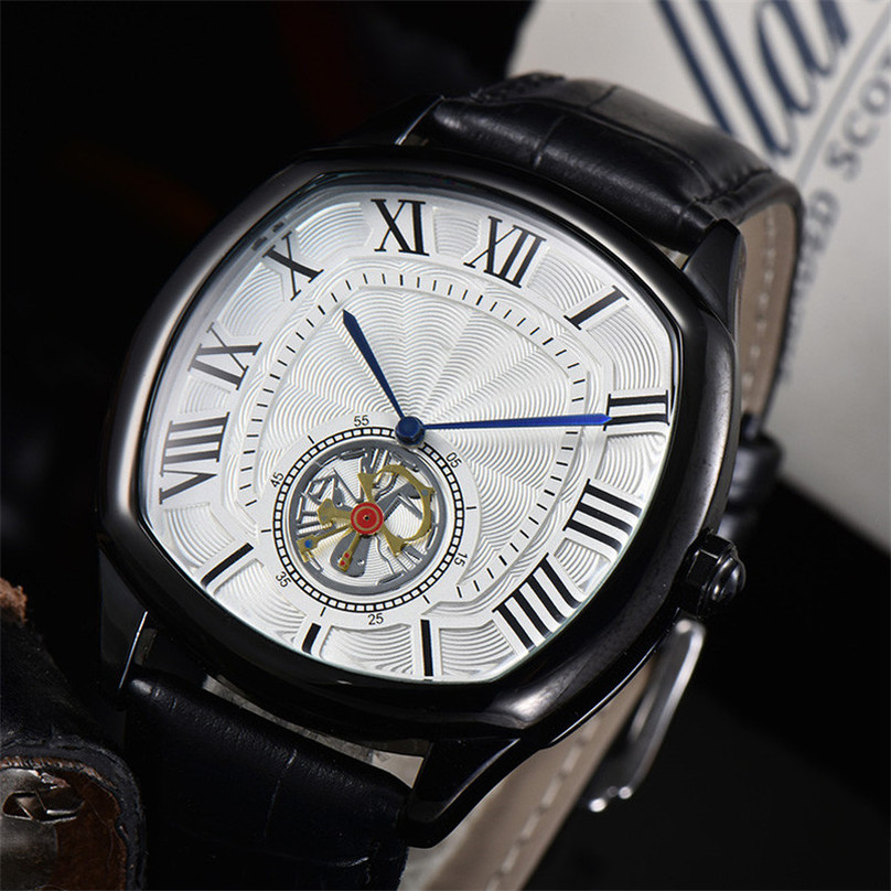 

4-Men watch business designer simple Roman numeral dial fashion quartz movement leather strap sports military watches men's, No watch