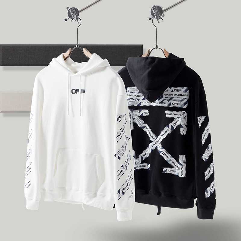 

hoodiesOff ow white airport tape cordon Pullover Hooded Sweater arrow print couple men's and women's coats