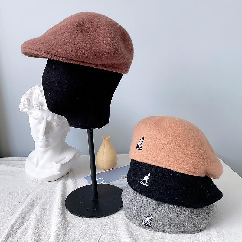 

Caps & Hats Wool Kangaroo Beret Hat Women Korean Versatile Forward Warm Walking Ladies Solid Color Casual Winter Painter Men, Black
