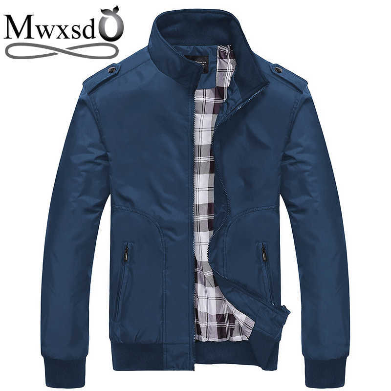 

Mwxsd spring Autumn Casual Men Slim fit Jacket M-4XL Mens stander collar jacket male big size windbreaker bomber jacket X0621, Black