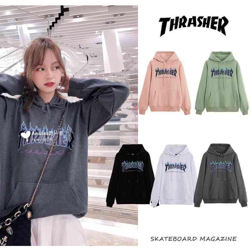 Thrasher Flamme Pull Coatine Sweat à capuche mince pour femmes imprimé et peluche de planche à roulettes en peluche de hip-hop couple