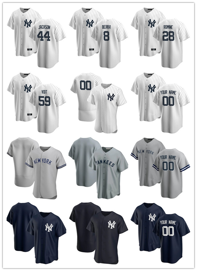 

Custom Mens women Youth New York Yankees 44 Reggie Jackson 59 Luke Voit 8 Yogi Berra 28 Austin Romine Baseball Jerseys, Blue;black
