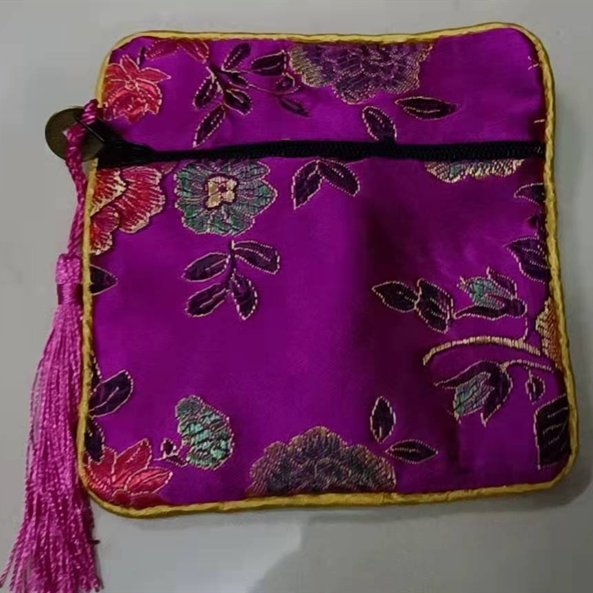 

10pcs Peony Flower Small Zipper Square Jewelry Gift Bag Chinese Silk Brocade Bracelet Pouch Women Credit Card Holder Coin Purse