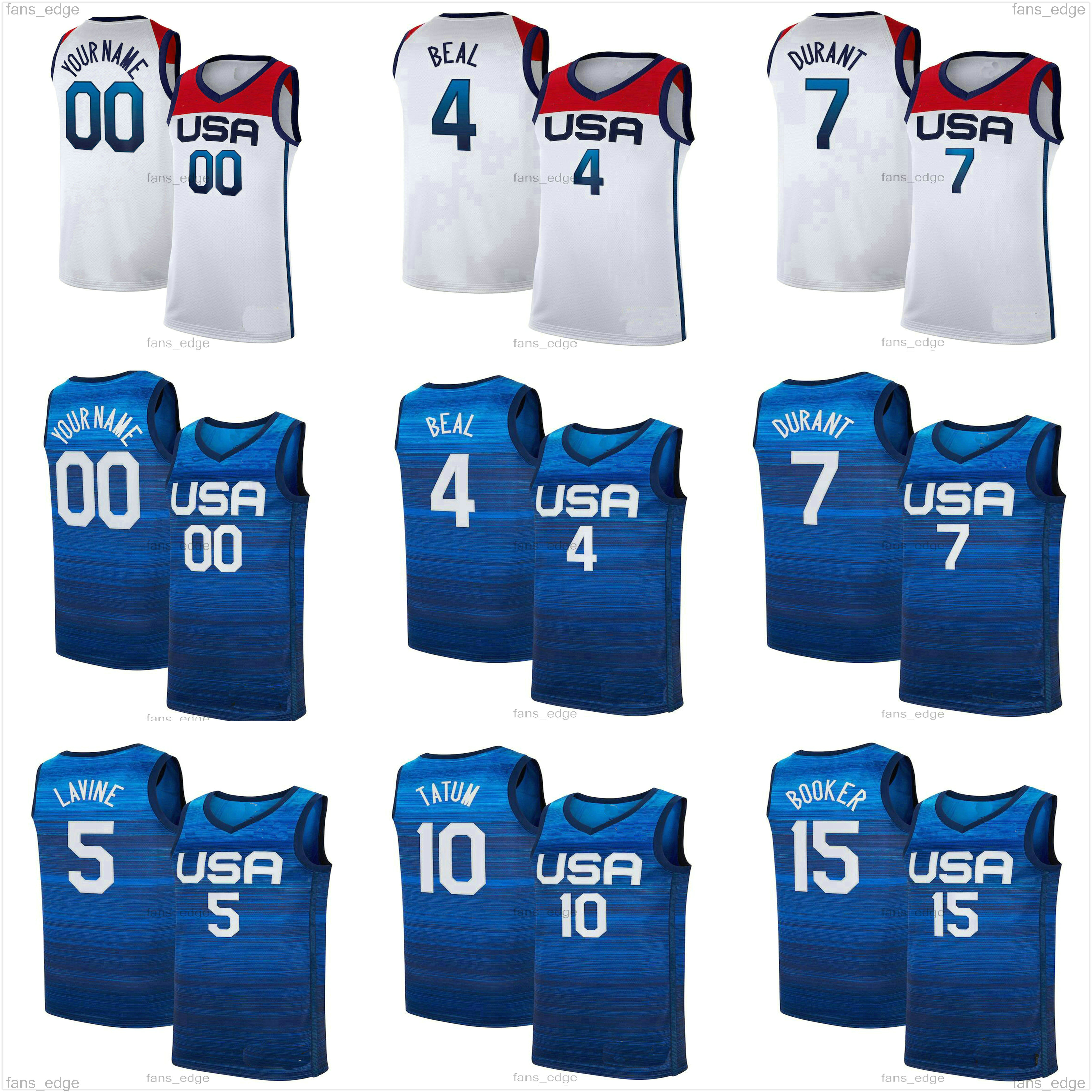 

Devin 15 Booker Kevin 7 Durant Basketball Jersey 6 Damian Lillard 10 Jayson Tatum Zach 5 Lavine Jrue 12 Holiday 2021 National Team USA Summer Shirt, White