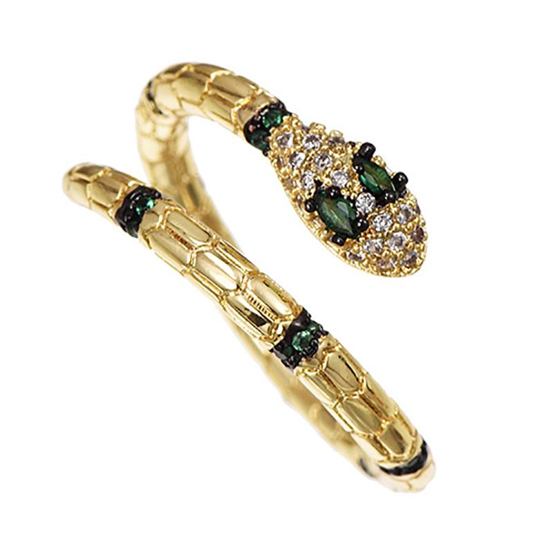 

Cluster Rings Personality Ethnic Snake Crystal For Women 2021 Boho Gold Ring 3 Colors Adjustable Size Statement Wedding Jewelry