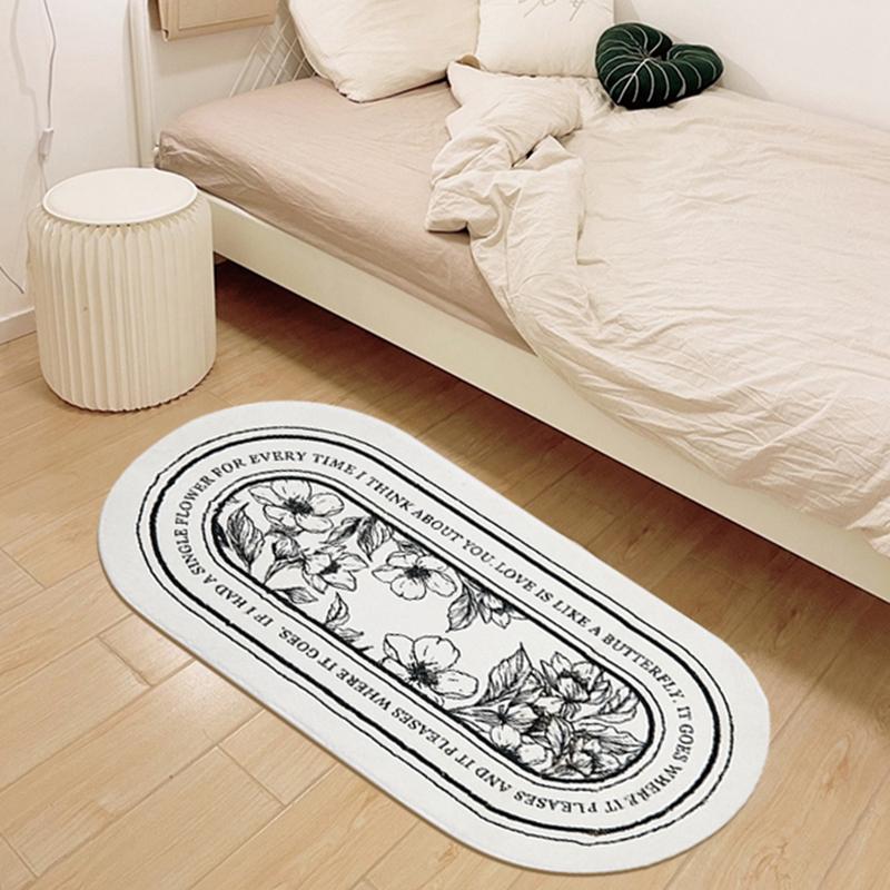 

Carpets Long Oval Carpet Anti-slip Floor Mat Water Absorbent Rugs For Bathroom Plush Bedroom Bedside Mats INS Balcony Area, A bedside rug