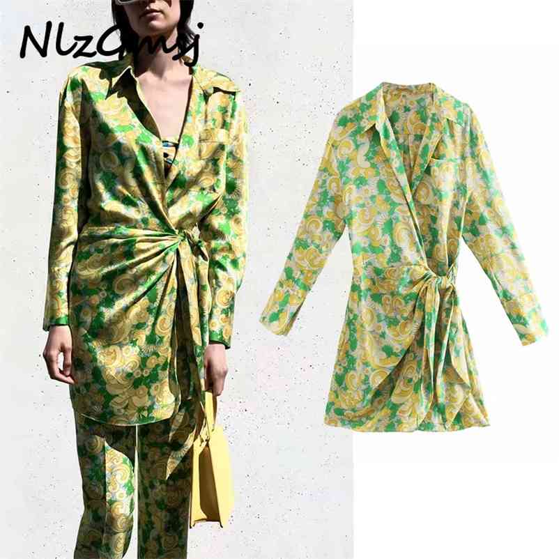 

Dress Woman Tie-dye Print Lacing Wrap Women Long Sleeve Cross V Neck Asymmetric Short vestido 04 210628, As picture