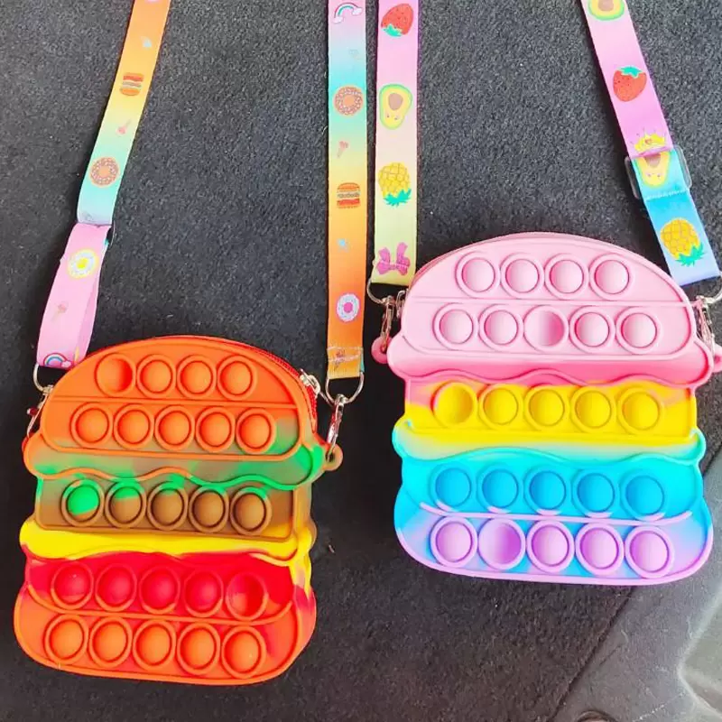 

Fidget Toys Hamburger Rainbow Shoulder Bags Colorful Bag Push Bubble Sensory Squishy Stress Reliever Autism Needs Anti-stress Toy For Childr
