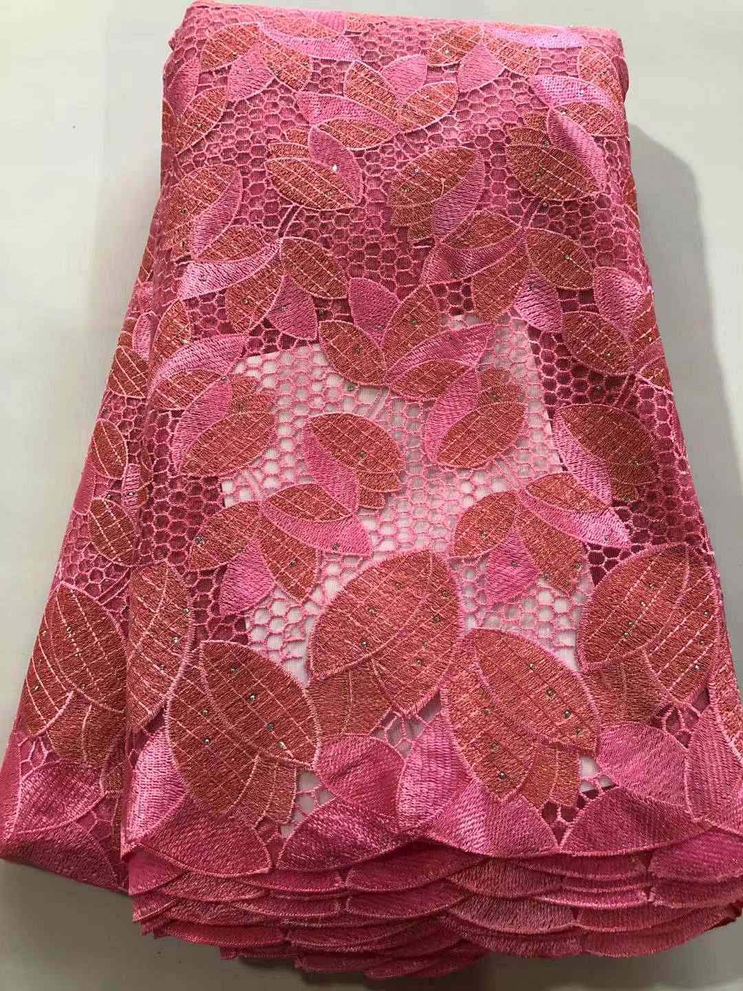 

Heavy Stones Cord Guipure Lace Fabric 5 Yards 2023 High Quality Pink African Nigerian Laces Fabrics For Dress Sew