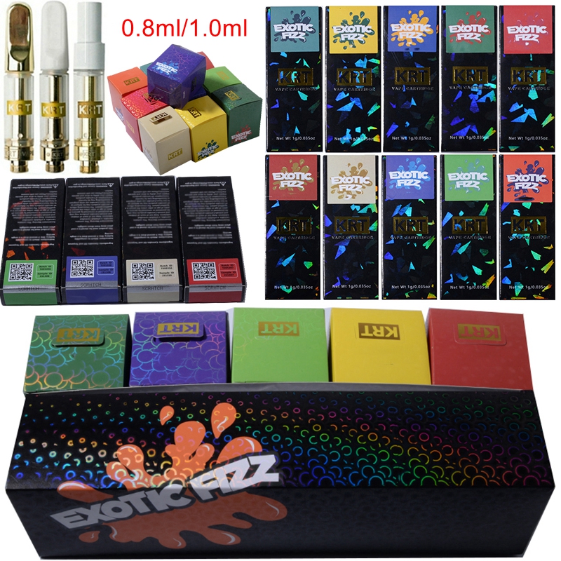 

Exotic Fizz Hologram Box KRT Atomizers Vape Cartridges Packaging 0.8ml 1ml Ceramic Carts Empty Oil Vaporizer 510 Thread E Cigarettes With QR Code