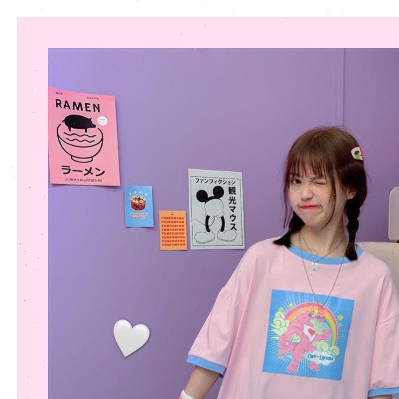 

womens t shirts harajuku kawaii cartoon graphic print tees shirt women summer sweet candy color schoolgirl cute female, White