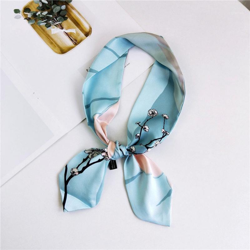 

Scarves Fashion Bag Ribbon Sacrf Women Small Silk Scarf Feather Print Headband Handle Long & Wraps, Blue;gray