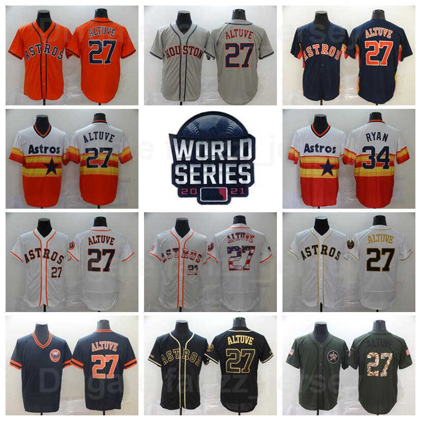 

Men 2021 World Series 27 Jose Altuve Baseball Jersey 34 Nolan Ryan Flexbase Cool Base Embroidery And Sewing Navy Blue Orange White Grey Black Army Green Pullover, Blank orange