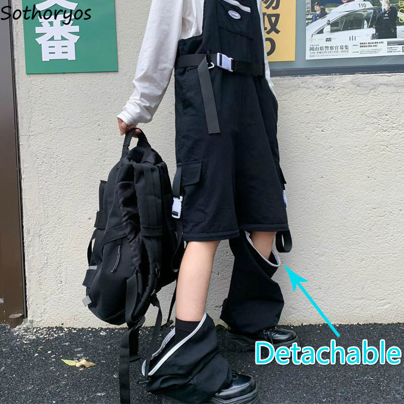 

Jumpsuits Women Patchwork Pockets Sashes Chic Street Oversize 3XL Autumn Zipper Detachable Cargo Baggy Trousers Adjusted Strap, Jumpsuit