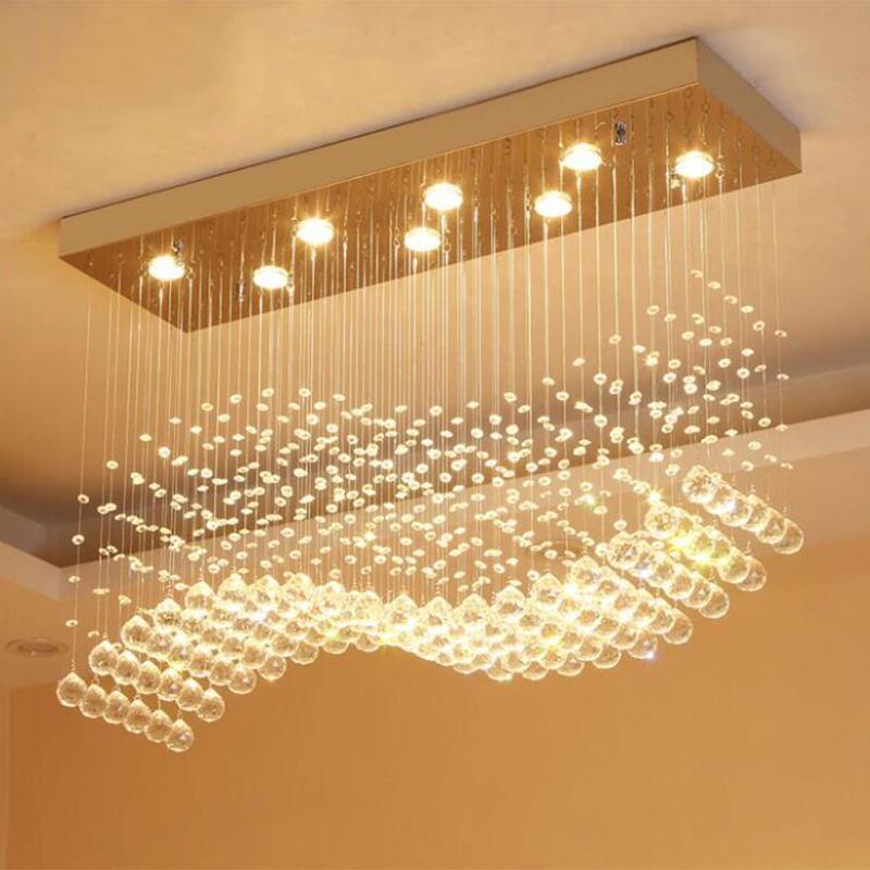 

Chandeliers Modern LED Rectangle Living Room K9 Crystal Light Fixtures For Cafe Office Indoor Home Lamp