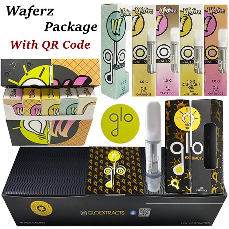 

GLO Extracts Vape Cartridges Waferz Dark Streaks Packaging Atomizers Oil Carts Vapes Pen 0.8ml Gram Ceramic Coil Thick Dab Wax Tank 510 Thread QR Code Vaporizer Empty