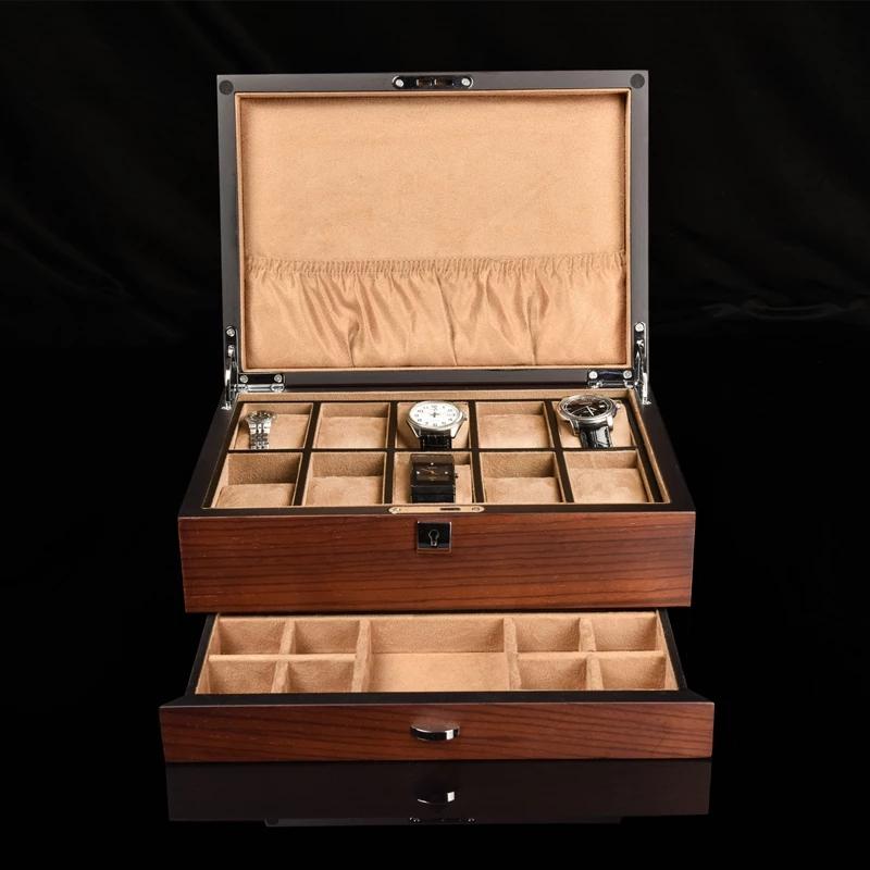 

Watch Boxes & Cases Wooden Storage With Lock Solid Wood Mechanical Earrings Organizer Case Womens Jewelry Display Holder, Black;blue