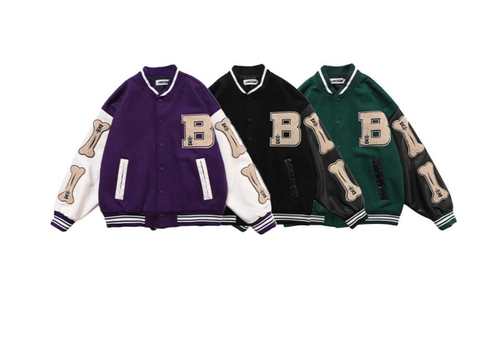 

2021 autumn and winter new European and American fashion brand flocking embroidery Baseball Jacket men's women's street loose PU leather splicing jacket, W1