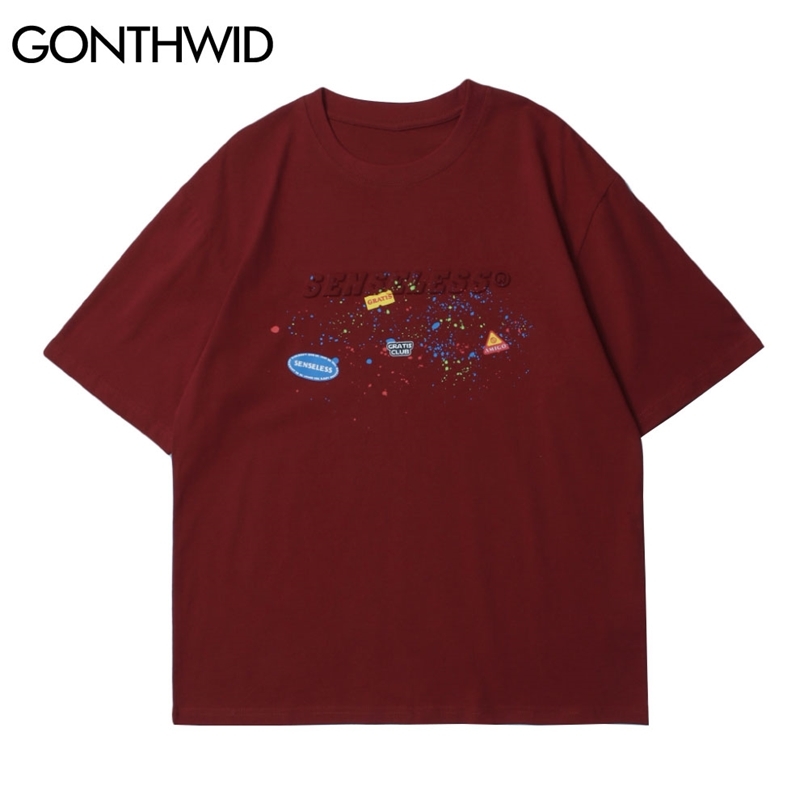 

T-Shirts Fashion Summer Men Streetwear Graffiti Print Short Sleeve Tees Harajuku Hip Hop Casual Cotton Loose Tops 210602, Red