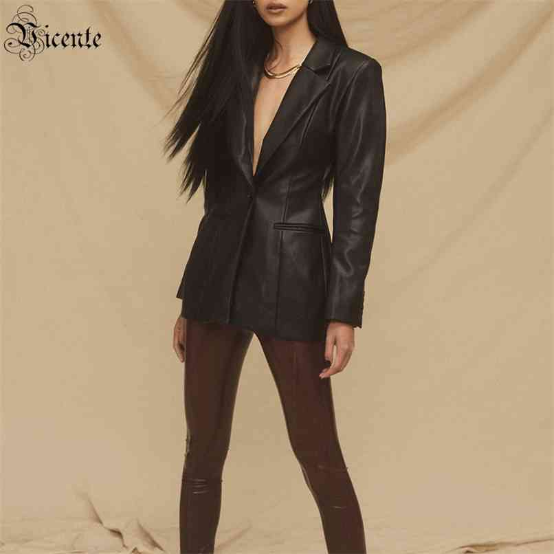 

Women's Dresses For Important Occasions Black Deep V-Neck Pocket Design Leather Dress 210520