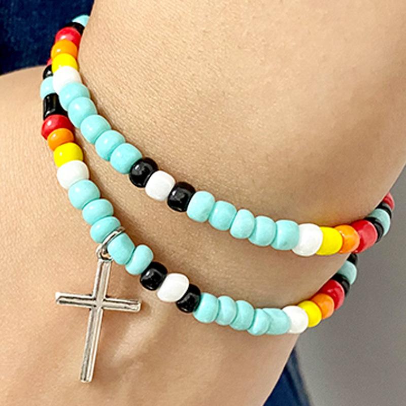 

Beaded, Strands Multicolor Rice Beads Cross Feather Exaggerated Vintage Bracelet For Women Boho Europe And America Jewelry Bracelets Wholesa