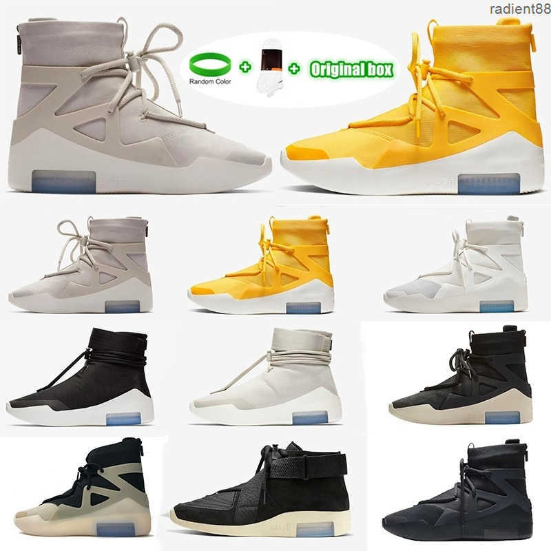 

[With box]2021 joint name Fear King Shoe 1 Basketball boot Of God Shoes Men Womens FOG Boots Black Yellow Sports Sneakers Trainers 40-46