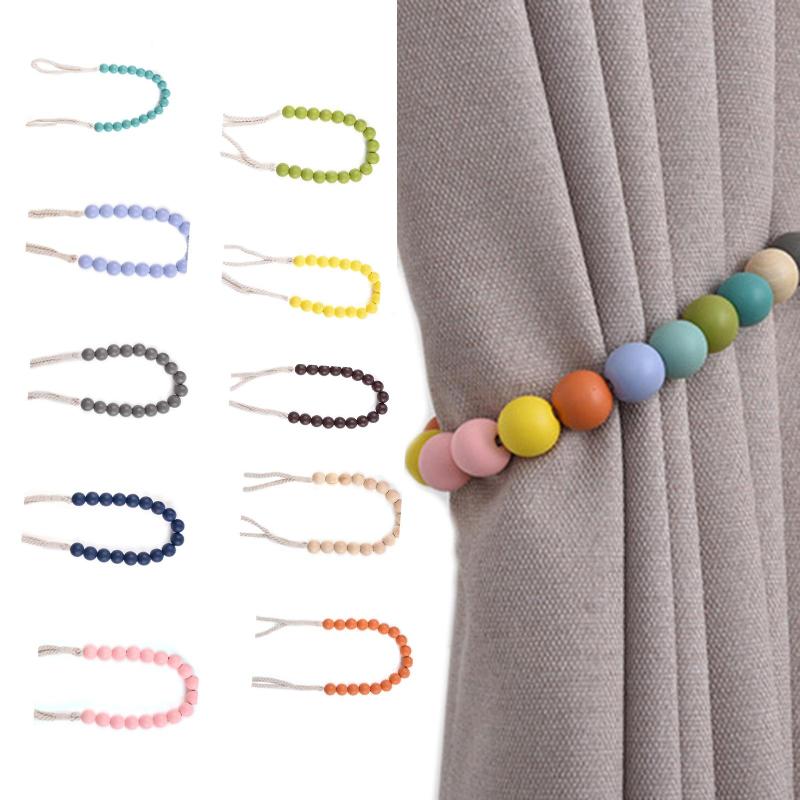 

Wood Ball Beads Curtain Tiebacks Buckle Rope Punch Free Wooden Strap Tieback Holder Decor Other Home